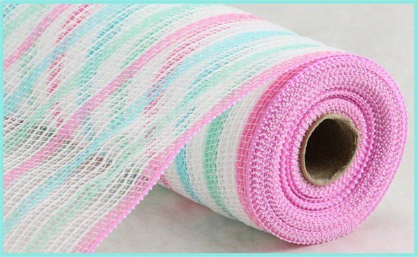 10" Faux Jute Stripe Mesh – White, Blue, Mint, Pink | RY8338AT - White Bayou Wreaths & Supply