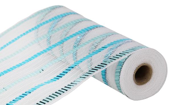 10" Foil Stripe Mesh – White, Ice Blue & Turquoise | RY8514EX - White Bayou Wreaths & Supply