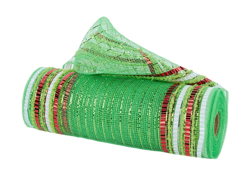 10" Foil/Drift Border Mesh – Lime, Red & White | RY8119D7 - White Bayou Wreaths & Supply