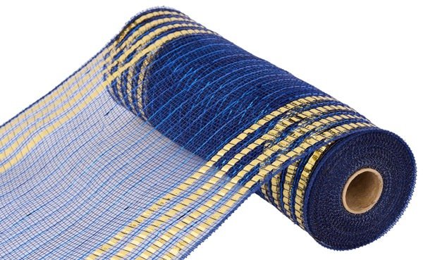 10" Matte/Metallic Border Mesh: Navy Blue, Gold (10 Yards) RY8516CF - White Bayou Wreaths & Supply