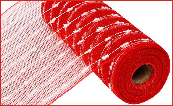 10" Red & White Metallic Snowball Mesh – RY820049 - White Bayou Wreaths & Supply