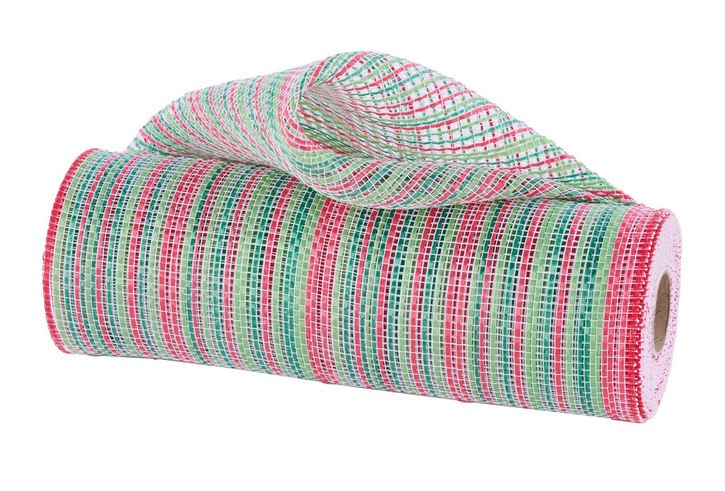 10" x 10yd Vertical Multicolor Stripe Mesh: Red, Lime, Emerald, White | RE1369XX - White Bayou Wreaths & Supply
