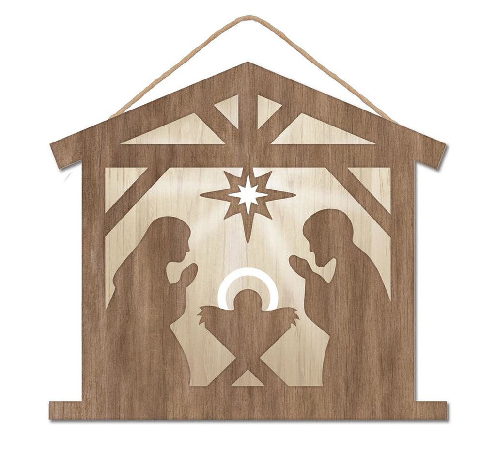 10.5"L x 9.5"H Wooden Nativity Scene Sign – Rustic Christmas Manger Décor | AP7330 - White Bayou Wreaths & Supply