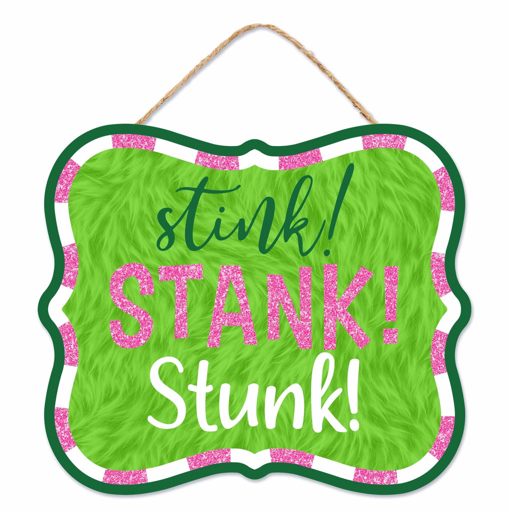 10.5"L x 9"H Stink! Stank! Stunk! Glttr PINK - AP789022 - White Bayou Wreaths & Supply