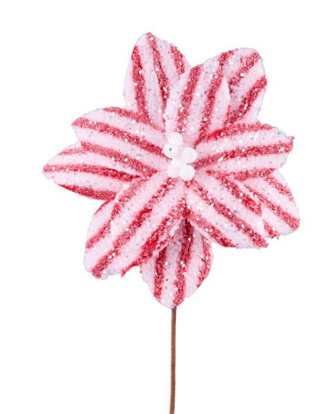 11" Dia x 20"L Fleece Stripe Poinsettia: Red, White - XS412376 - White Bayou Wreaths & Supply