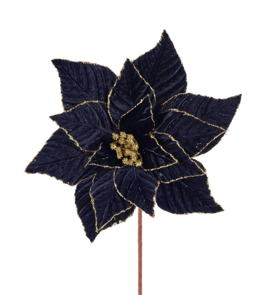 11.5"Dia Velvet Poinsettia Stem Black/Gold - XS410798 - White Bayou Wreaths & Supply