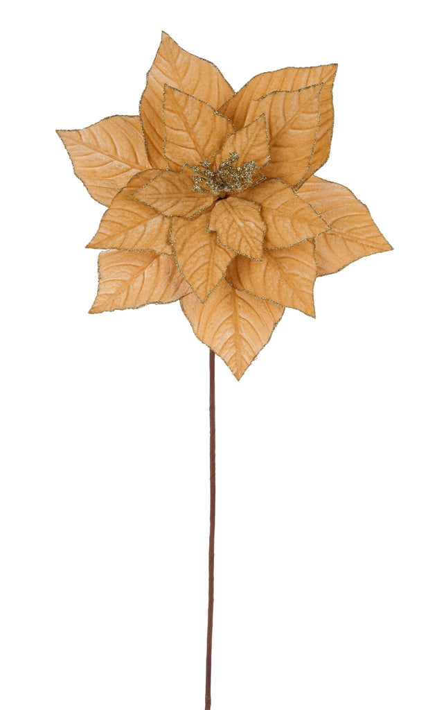 11.5"Dia Velvet Poinsettia Stem: Gold | XS410708 - White Bayou Wreaths & Supply