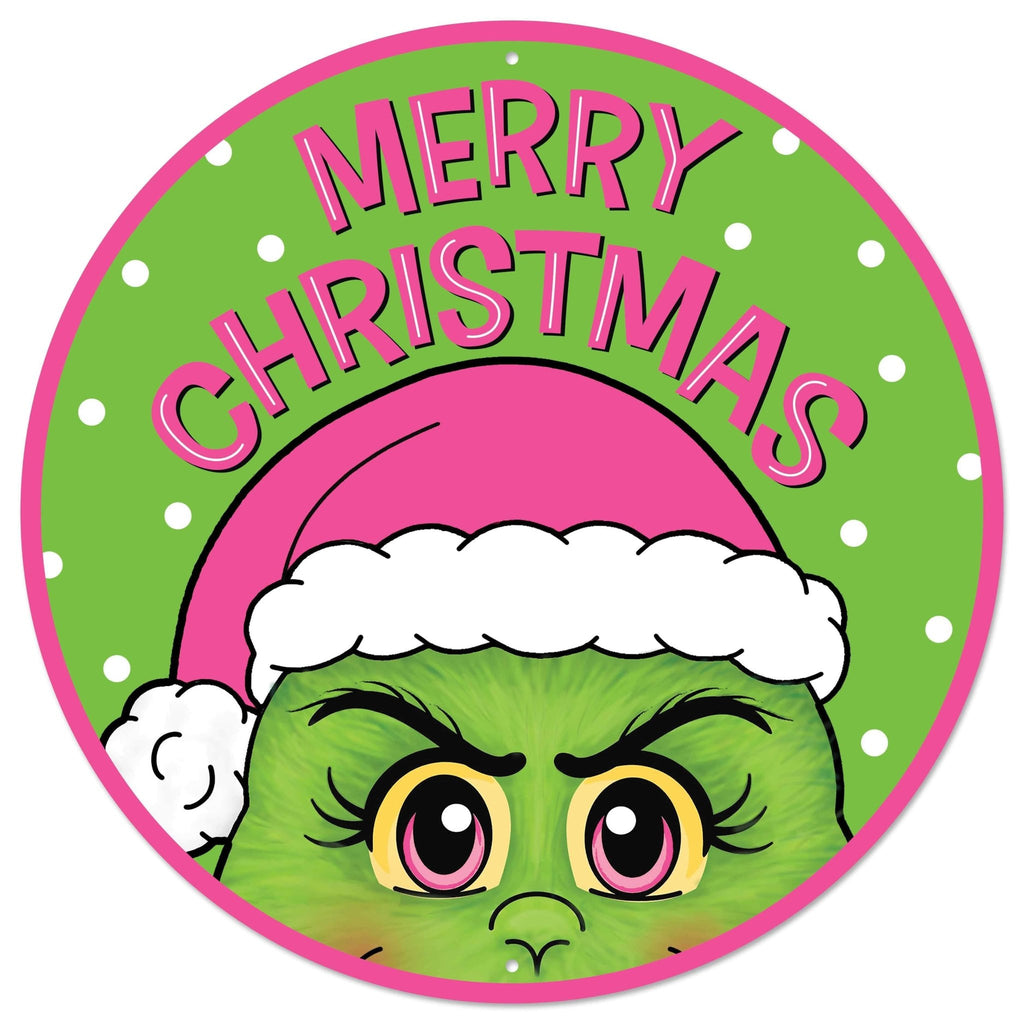 12" Dia Merry Christmas/Furry Elf Grinch Like Sign | MD169222 - White Bayou Wreaths & Supply
