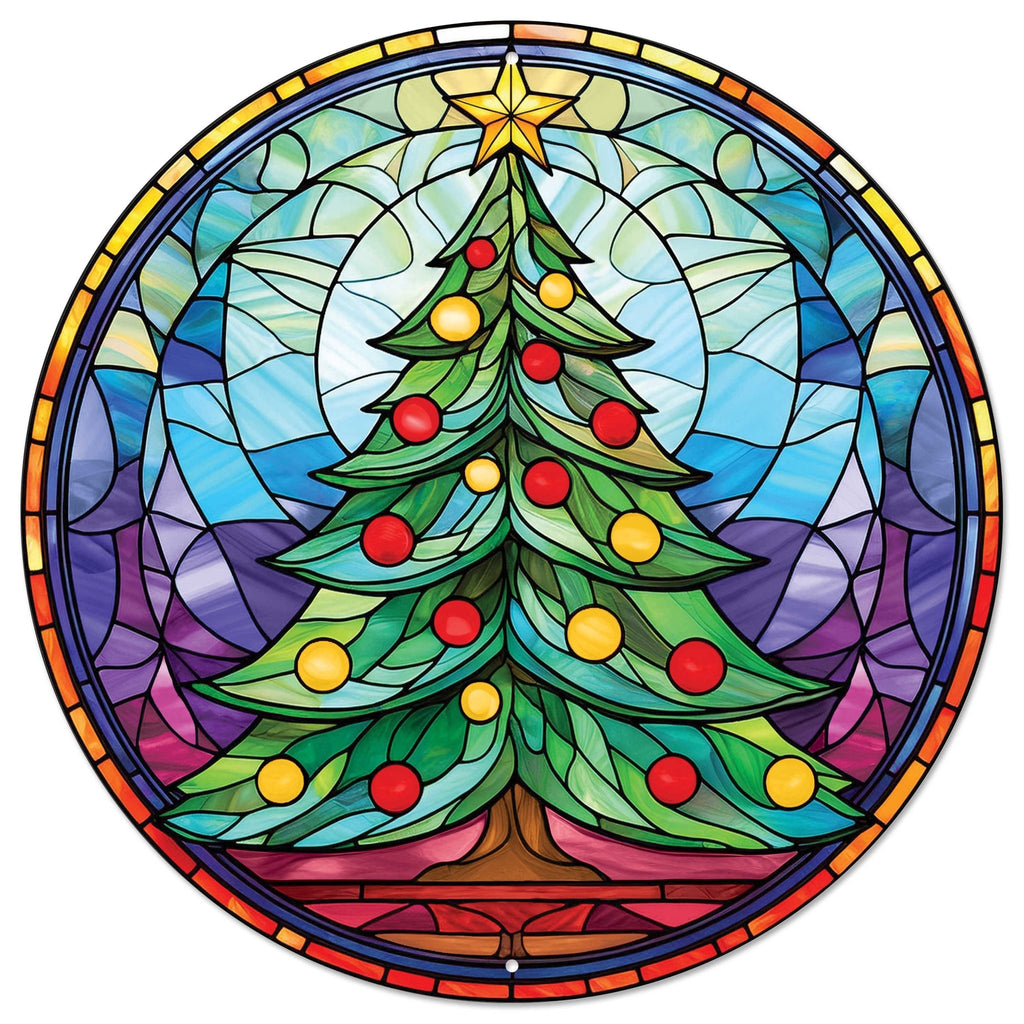 12" Dia Stained Glass Christmas Tree Sign | MD1676 - White Bayou Wreaths & Supply