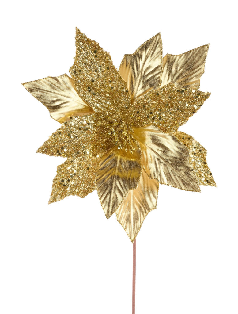 12" Dia x 20"L Metallic/Glitter Poinsettia: Gold | XS411608 - White Bayou Wreaths & Supply