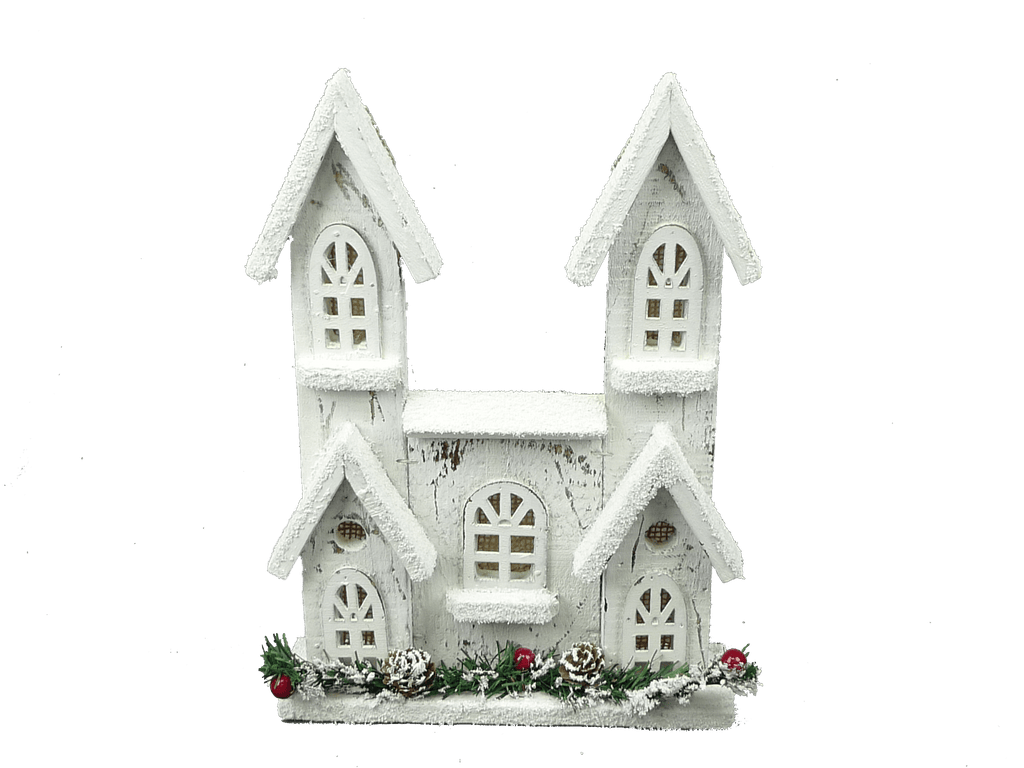 12" Rustic Wooden House – White Farmhouse Holiday Décor w/ 10 LED Lights | 84014WT - White Bayou Wreaths & Supply