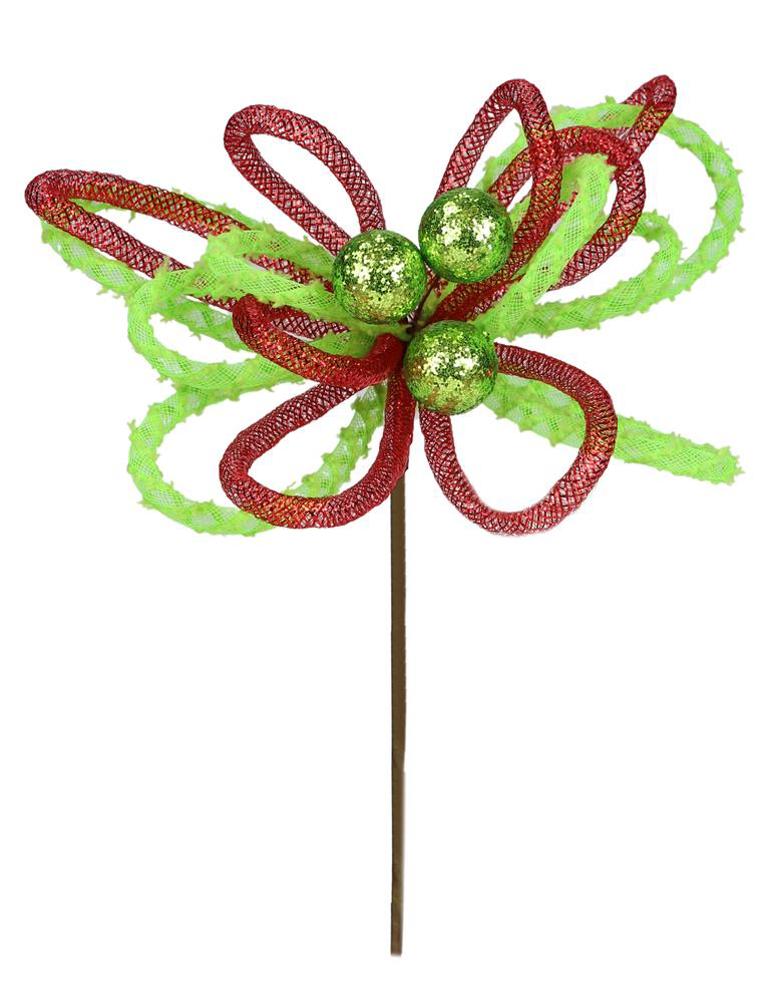 12" Snowdrift/Tubing Glitter Ball Pick – Lime Green & Red Christmas Decoration | XP3813J9 - White Bayou Wreaths & Supply