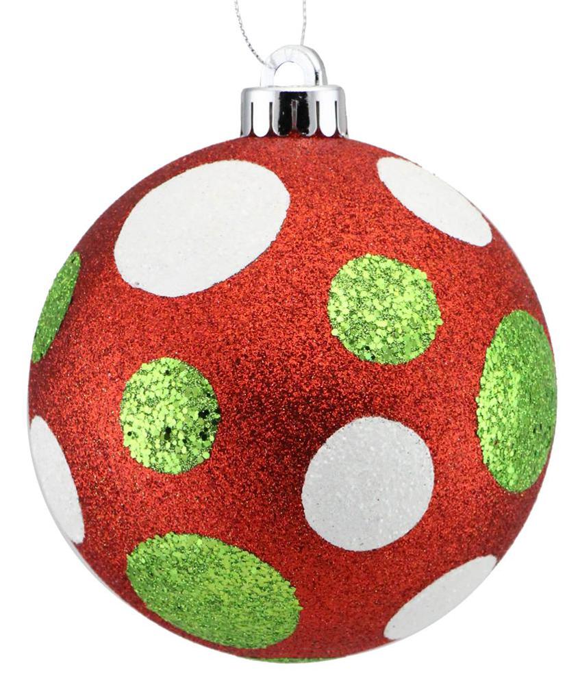 120mm Large Glitter Polka Dot Christmas Ball Ornament – Red, Lime Green, White Holiday - XY8918M4 - White Bayou Wreaths & Supply