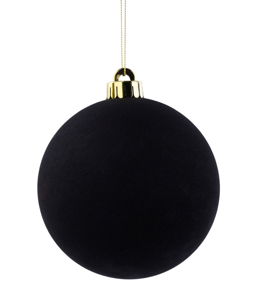 120mm Smooth Flocked Ball Ornament – Black Velvet Christmas Tree Decoration | XH113802 - White Bayou Wreaths & Supply
