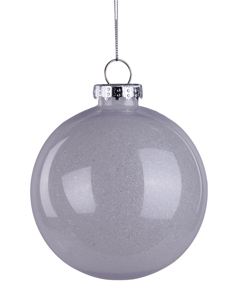 120mm White Lacquer Look Glitter Ball Ornament – Shiny Tree Decoration | XH966627 - White Bayou Wreaths & Supply