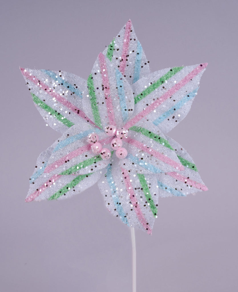 12.5" Dia Poinsettia Stem: White, Mint Green, Pink, Blue | XS4209H9 - White Bayou Wreaths & Supply