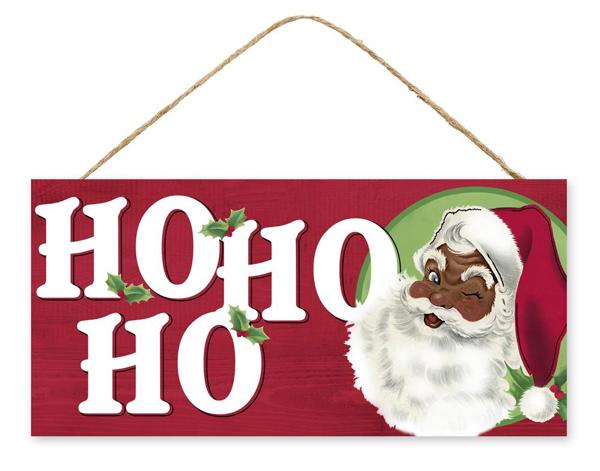 12.5" Ho Ho Ho Santa Sign – Dark Skin Tone – AP7322 - White Bayou Wreaths & Supply
