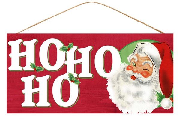 12.5" "Ho Ho Ho" w/Santa Face Sign AP8162 - White Bayou Wreaths & Supply