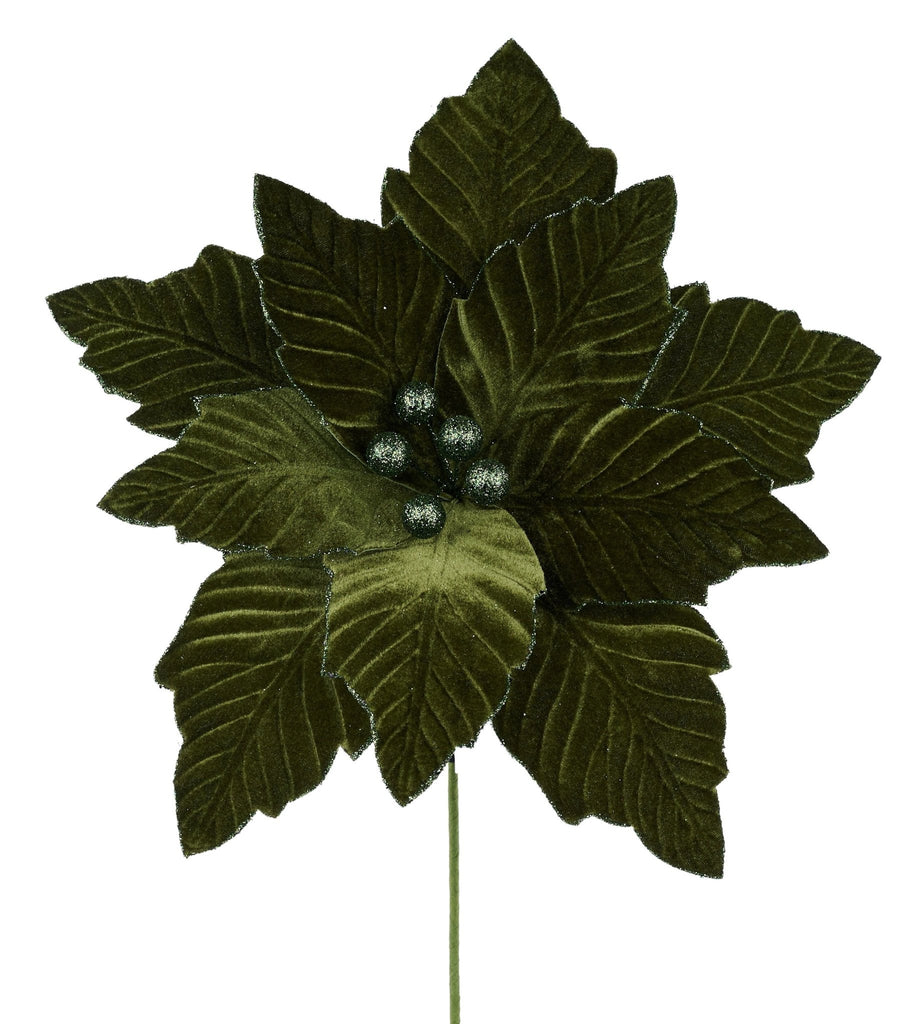12.5"Dia Velvet Poinsettia, 10.5"L Stem Moss Green - XS401183 - White Bayou Wreaths & Supply