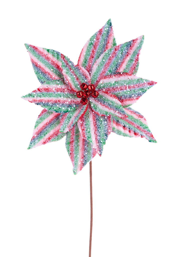 12"Dia Striped Poinsettia Stem, 23" Red White Green - XS4151 - White Bayou Wreaths & Supply