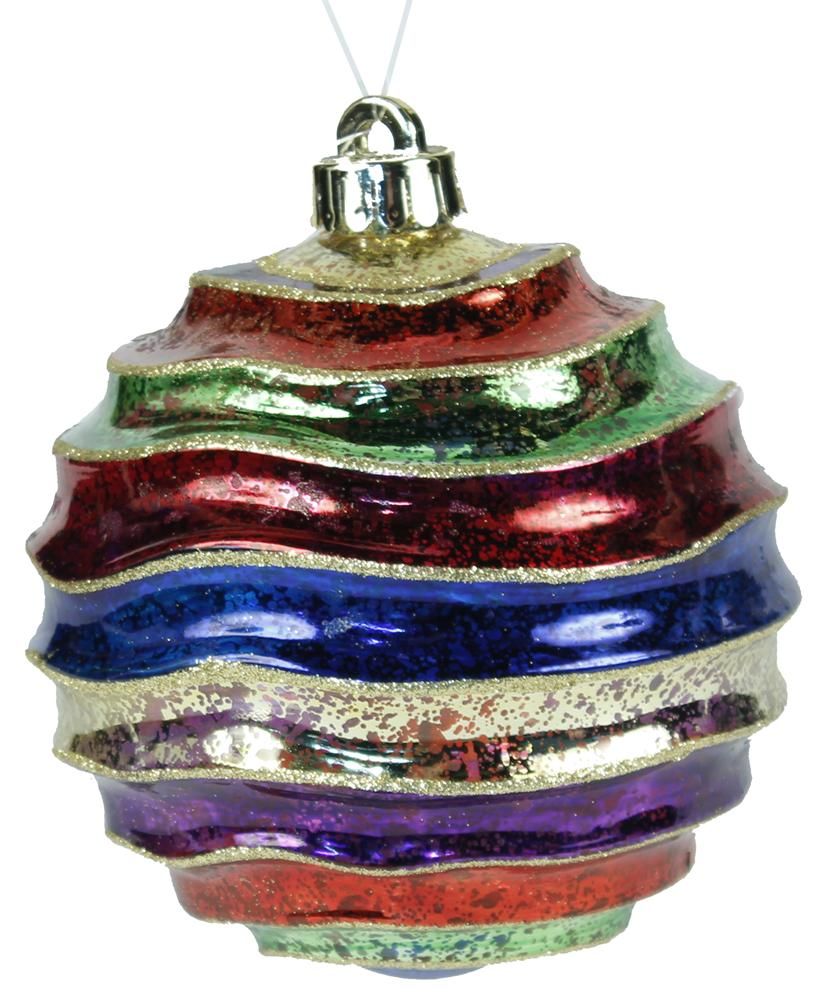 130Mm Antique Look Groove Ball Rd/Bl/Prpl/Gld/Fsha/Lime - XH111573 - White Bayou Wreaths & Supply