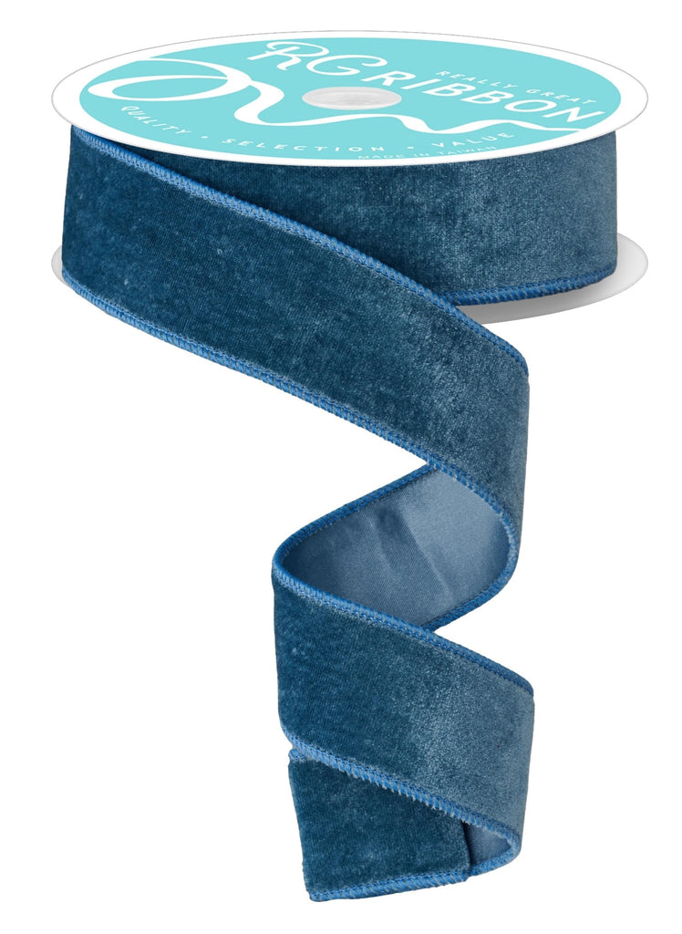 1.5" Deluxe Velvet/Satin Backing: Smoke Blue (10 Yards) RGE1658A2 - White Bayou Wreaths & Supply