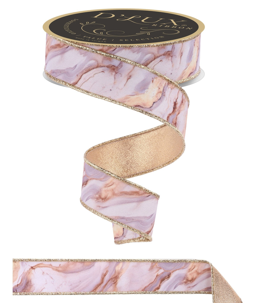 1.5" D’Lux Marble/Fused Fabric Ribbon – Ivory, Grey & Gold (10 Yards) | LX110030 - White Bayou Wreaths & Supply