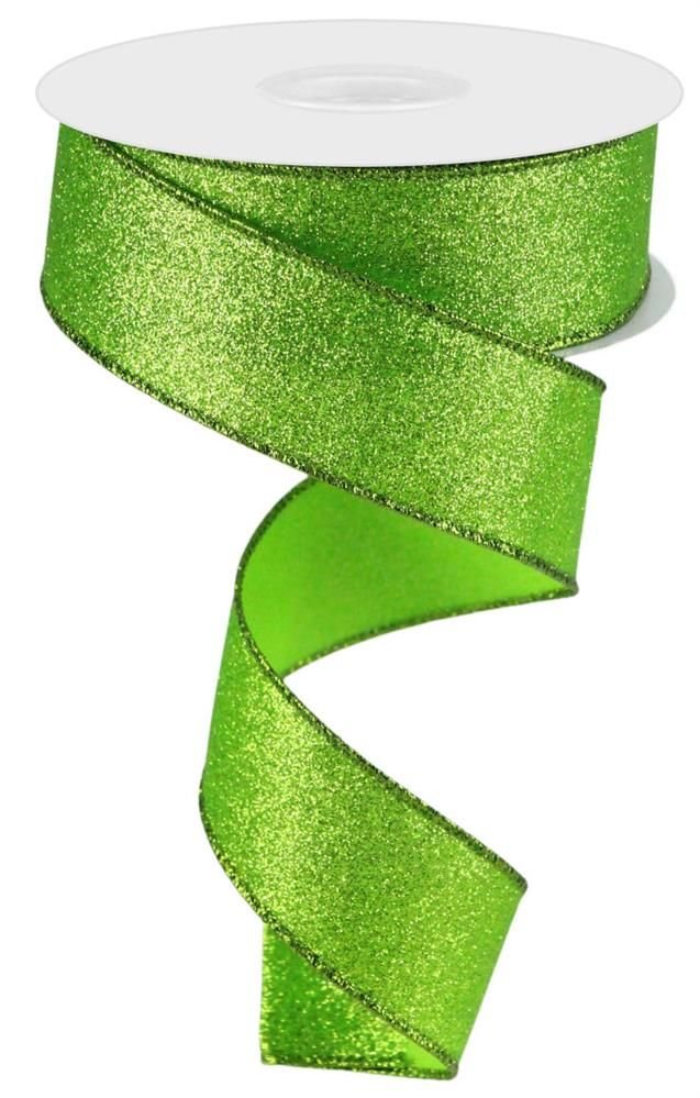 1.5" Lime Green Shimmer Glitter Ribbon (100 Feet) RGC3596E9 - White Bayou Wreaths & Supply