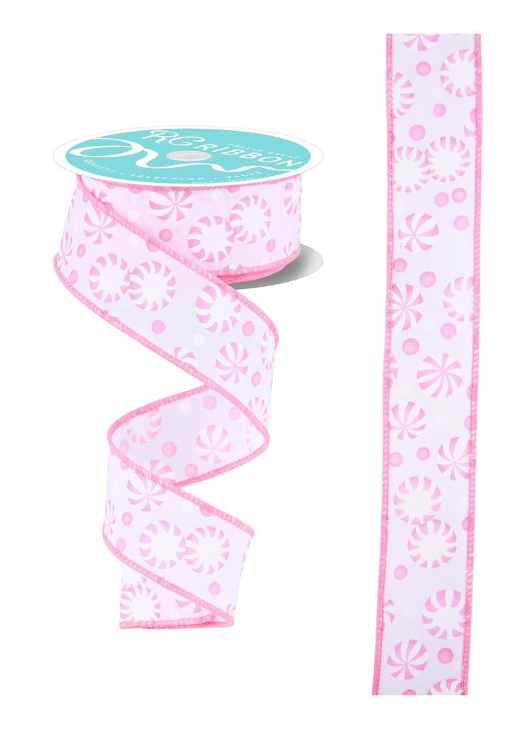 1.5" x 10yd Candies White/Multi Pink - RGF1987WT - White Bayou Wreaths & Supply