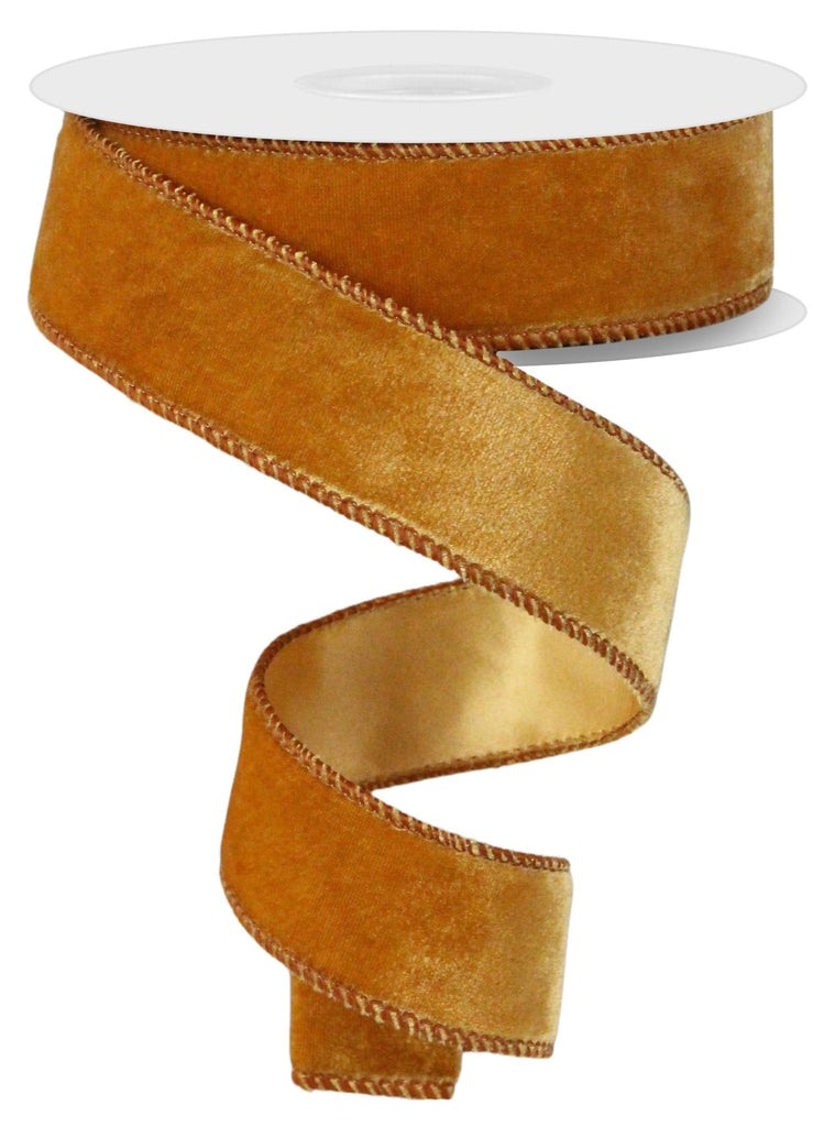 1.5" x 10yd Deluxe Velvet/Satin Backing: Antique Gold | RGE165872 - White Bayou Wreaths & Supply