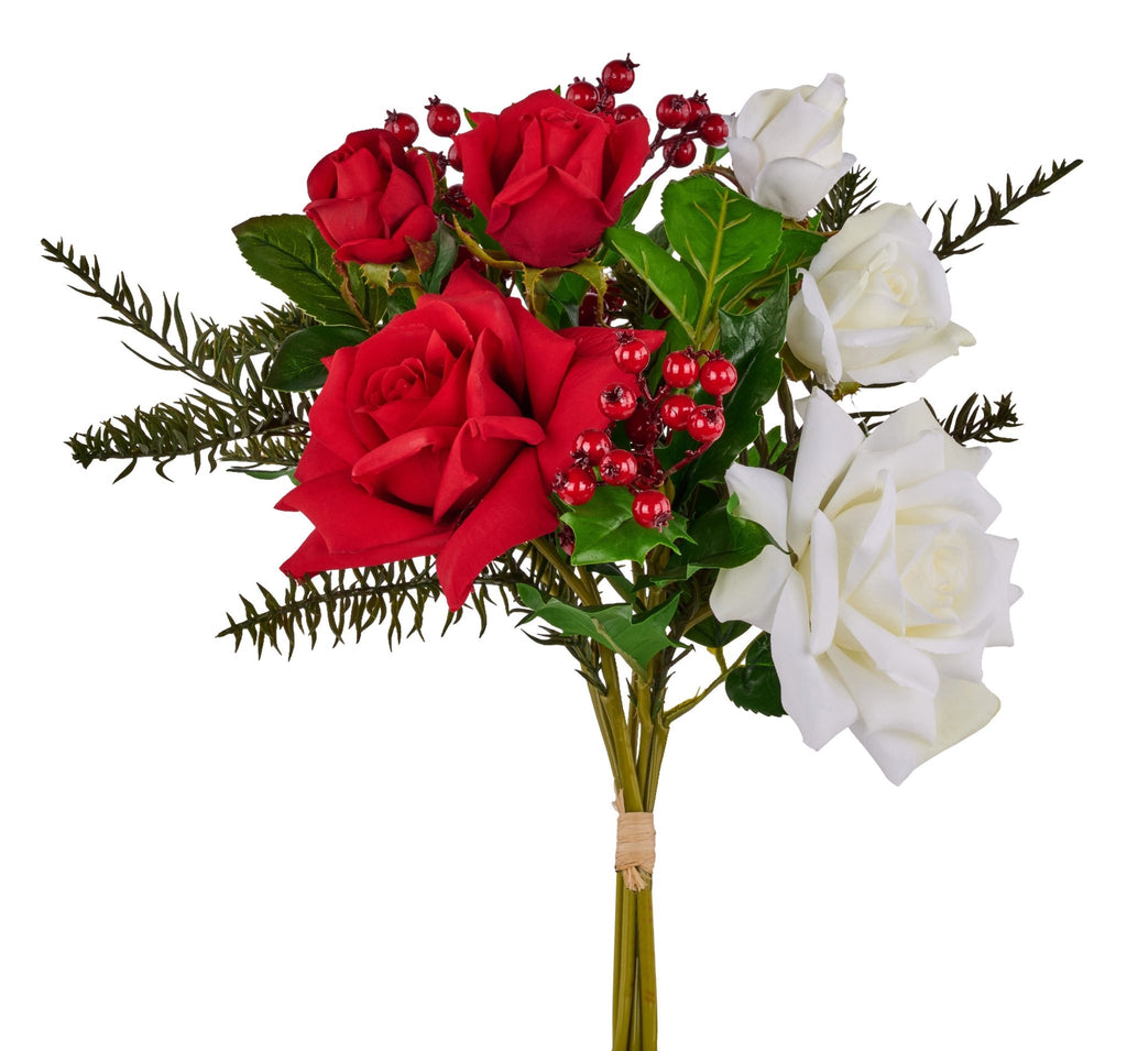 15"L Rose/Berry/Holly Bouquet - XX8661 - White Bayou Wreaths & Supply