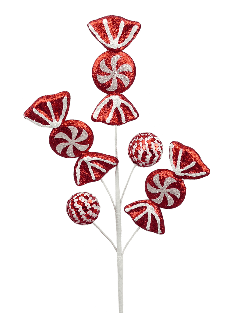 16" Glitter Peppermint Candy Pick | 84676RDWT - White Bayou Wreaths & Supply