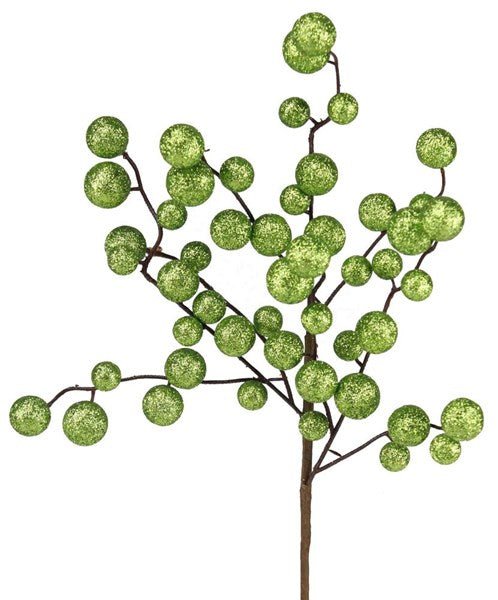17"L Round Mixed Glitter Ball Pick: Lime Green - XP379635 - White Bayou Wreaths & Supply
