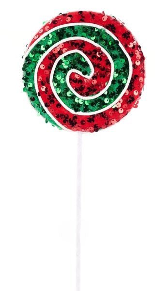 18" Sequin Peppermint Swirl Lollipop – Red & Emerald | XC1137AR - White Bayou Wreaths & Supply