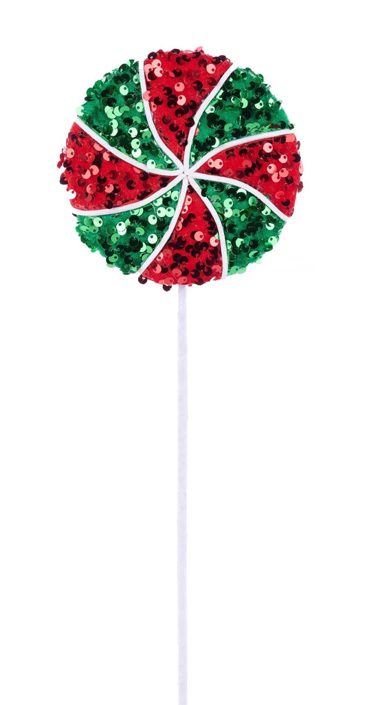 18.25"Lx4.75"Sequin Peppermint Lollipop Red/Emerald Green/White - XC1135AR - White Bayou Wreaths & Supply
