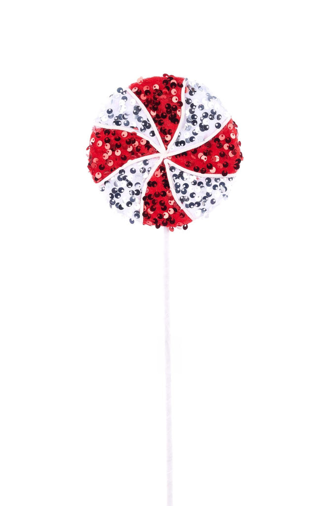 18.25"Lx4.75"Sequin Peppermint Lollipop Red/White - XC113539 - White Bayou Wreaths & Supply