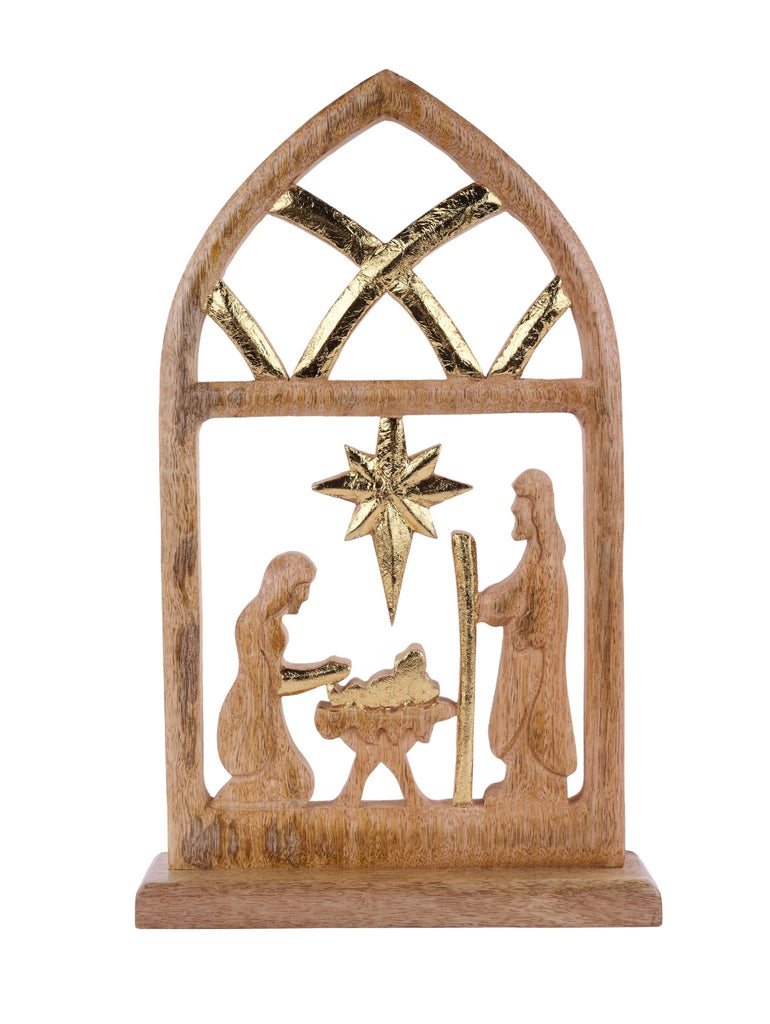 18"H X 10"L NATIVITY IN STABLE W/BASE - XN9944 - White Bayou Wreaths & Supply