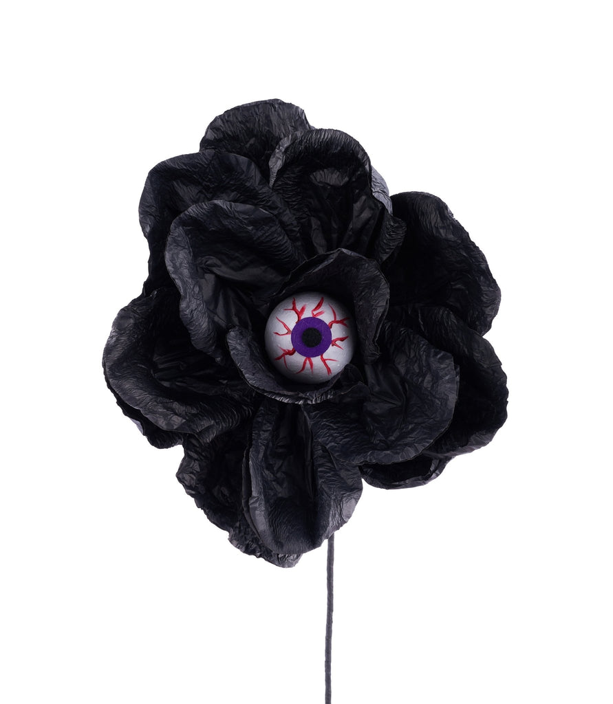 19"L Paper Rose/Eyeball Stem: Black - HH761402 - White Bayou Wreaths & Supply