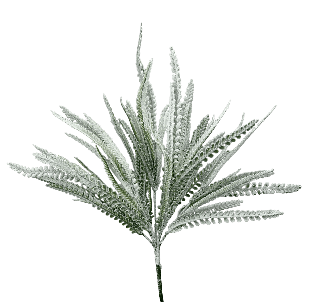 20" Frosted Beaded Fern Bush – Snowy Christmas Greenery Pick (86616SNOW) - White Bayou Wreaths & Supply