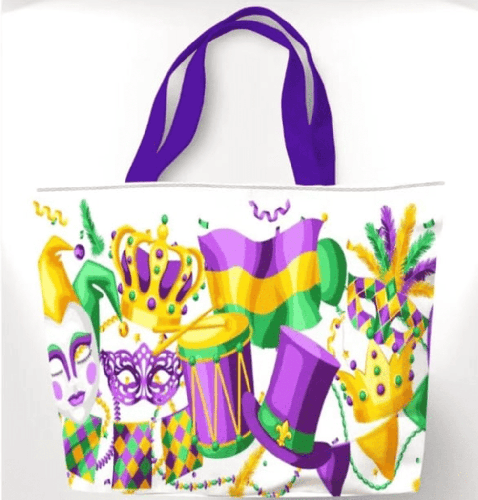 20" Mardi Gras White Party Tote Bag – PGG Festival Icons | 85 - 115 - White Bayou Wreaths & Supply