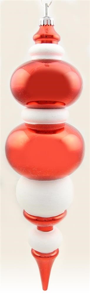 20" Red & White Glitter Finial Ornament – Christmas Tree Holiday Decoration – XY9978MA - White Bayou Wreaths & Supply