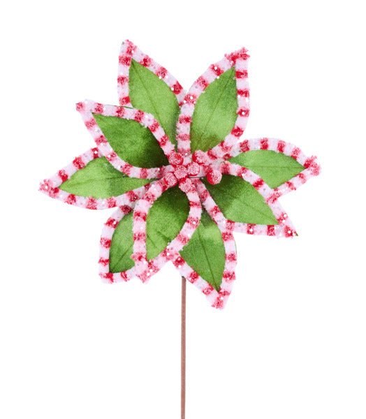 20"L Velvet/Fleece Poinsettia Stem: Green, White, Red - XS4122A1 - White Bayou Wreaths & Supply
