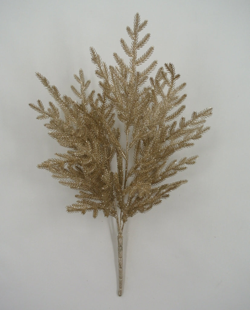21" Champagne Pine Bush with Glitter – Holiday Floral Pick (85266 - CHAMP) - White Bayou Wreaths & Supply