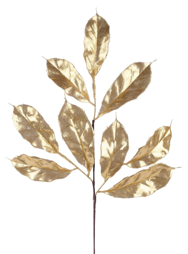 21.5"L Met/Glttr Magnolia Leaf Spray Gold - XS147808 - White Bayou Wreaths & Supply