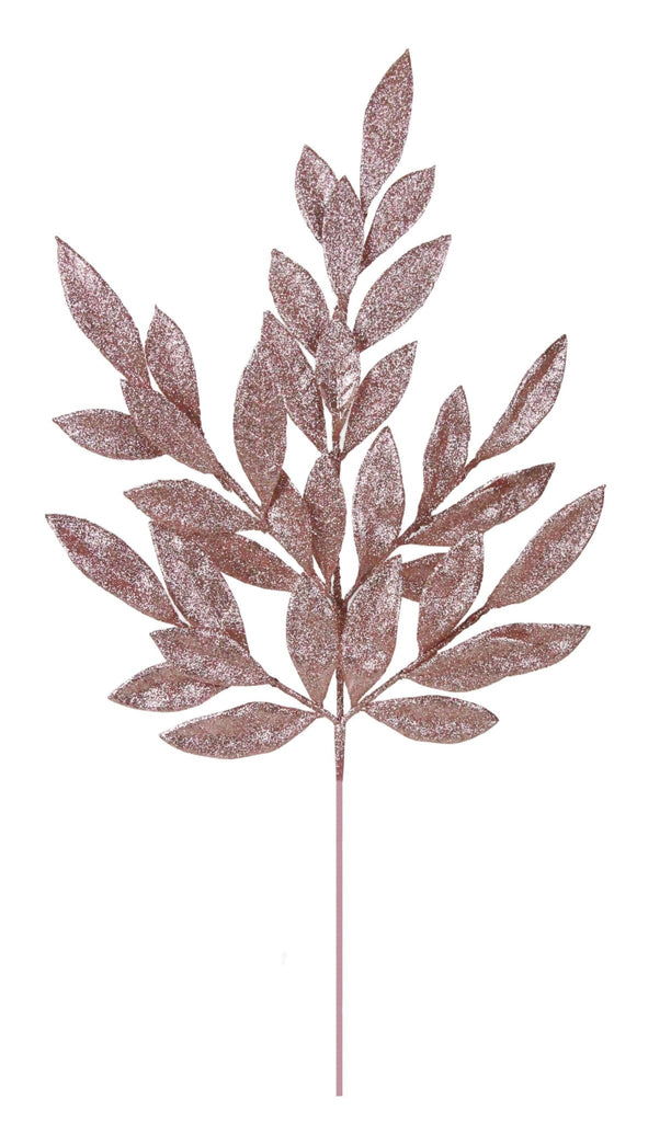 22.75" Rose Gold Glitter Bay Leaf Spray – Elegant Holiday & Event Décor - XS227156 - White Bayou Wreaths & Supply