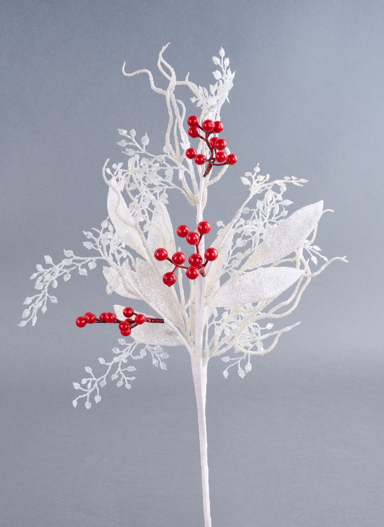 22"L Berry/Leaf/Twig Spray XX8794 - White Bayou Wreaths & Supply
