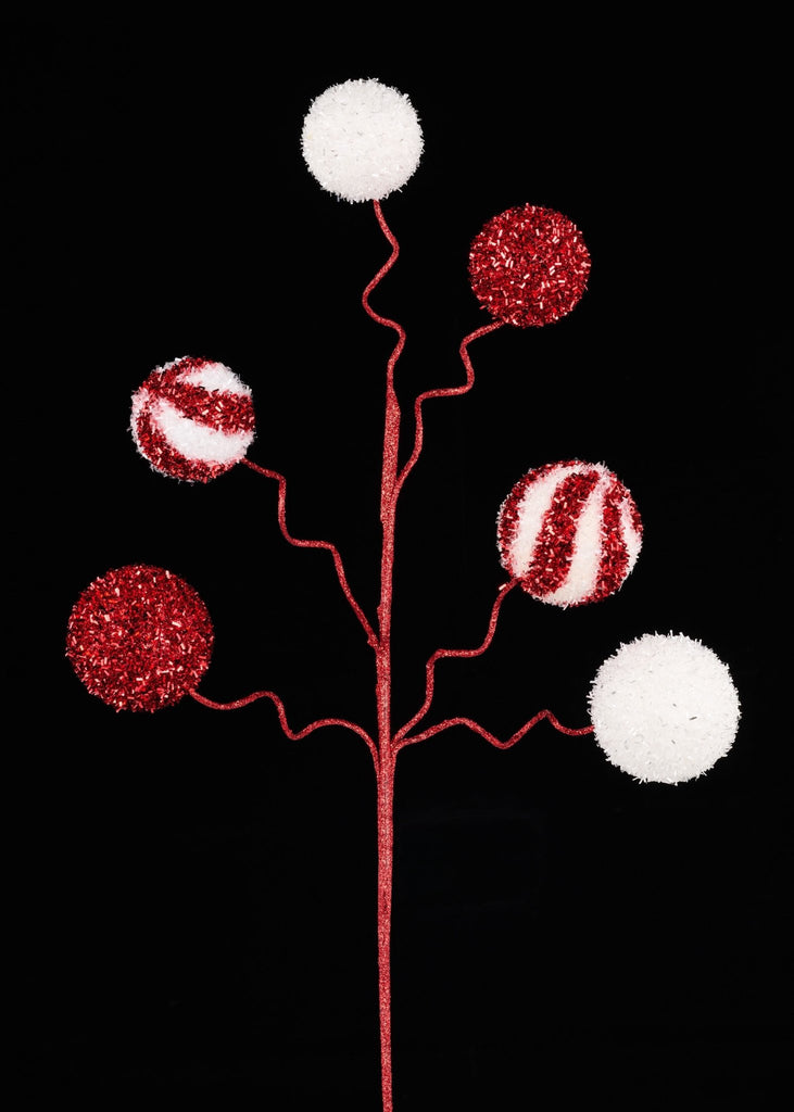 22"L V Cut Foil Swirl Ball Spray: Red, White - XS132391 - White Bayou Wreaths & Supply