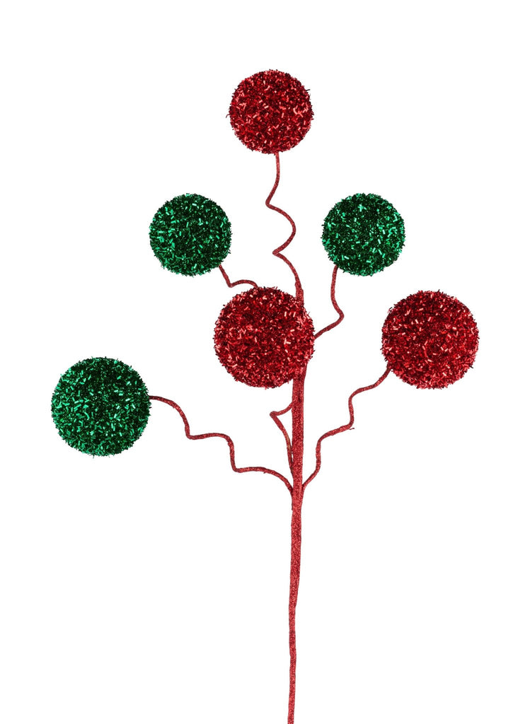 22"L V Cut Glitter Ball Spray x 6 Red/Emerald Green - XS131162 - White Bayou Wreaths & Supply