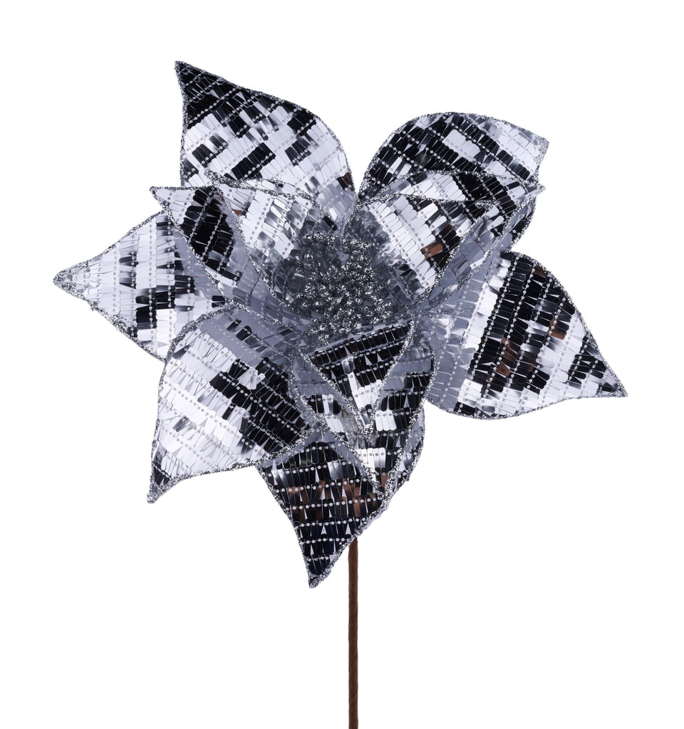 22"L x 12"Dia Paillette Poinsettia (Disco Ball) : Silver | XS417826 - White Bayou Wreaths & Supply