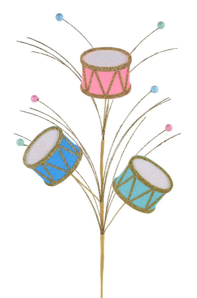 23" Glitter & Felt Drum Spray – Multicolor Christmas Drums | XP019691 - White Bayou Wreaths & Supply